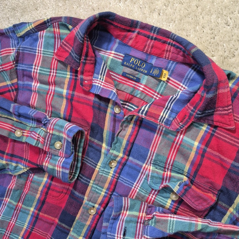 Polo Ralph Lauren Flannel Shirt Mens Large Red Plaid Button Up Preppy Holiday
